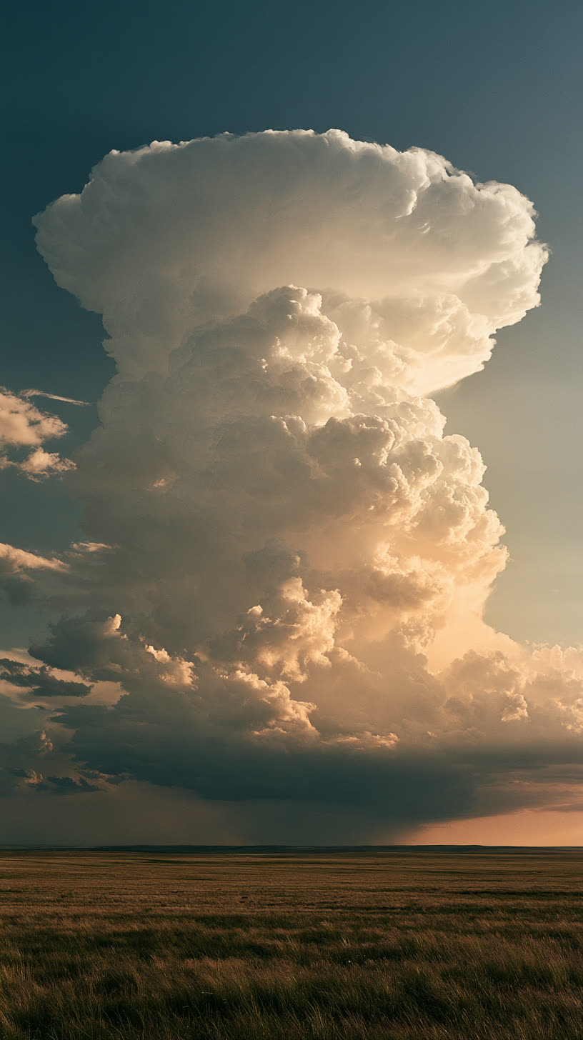 A thunderhead over the plains at golden hour.